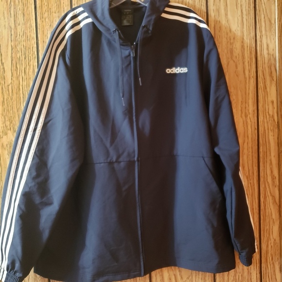 Adidas 3 Stripes Navy Woven Windbreaker Sz XL - Picture 3 of 8